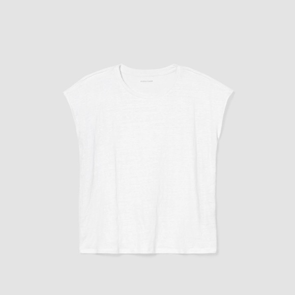 Eileen Fisher organic linen jersey shirred-back box top in  white, size xxs - Picture 4 of 8